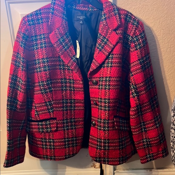 Talbots Red and Black Blazer Classic Plaid Design - Picture 1 of 8